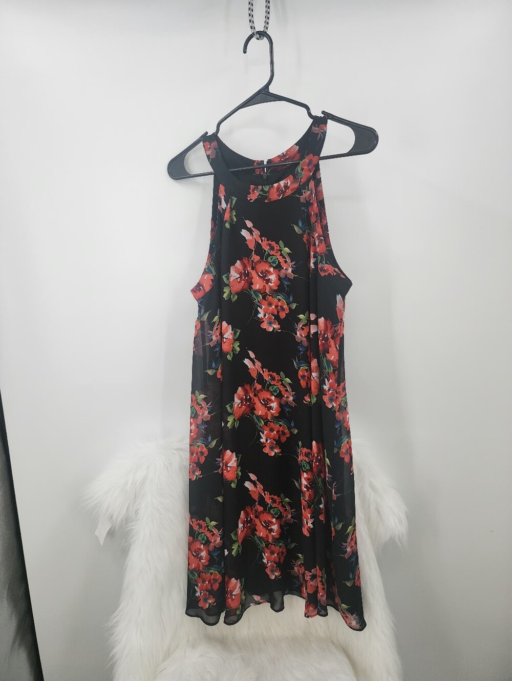 Betsey Johnson Dress Womens 10 Black Floral Sleeveless Babydoll Artsy Flared